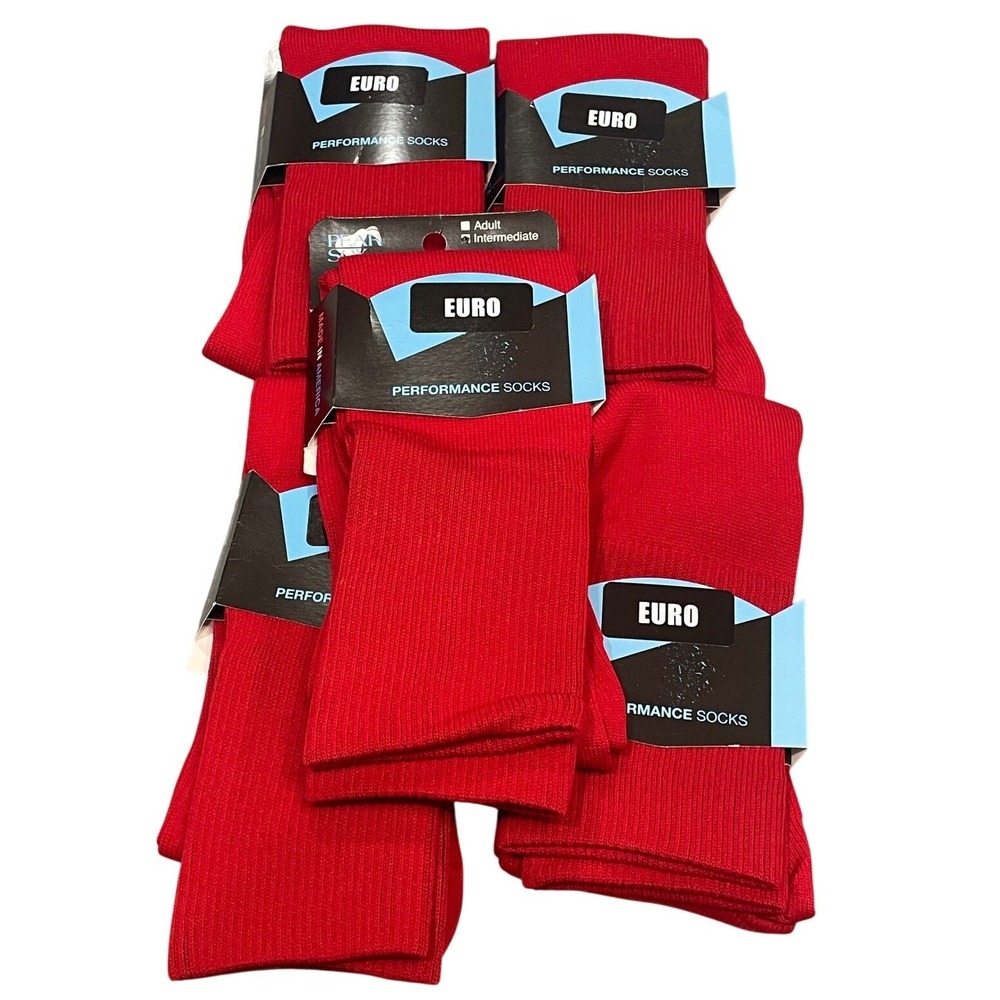 Pear Sox Euro Performance Red Athletic Socks Adult Intermediate 5 Pairs USA Made